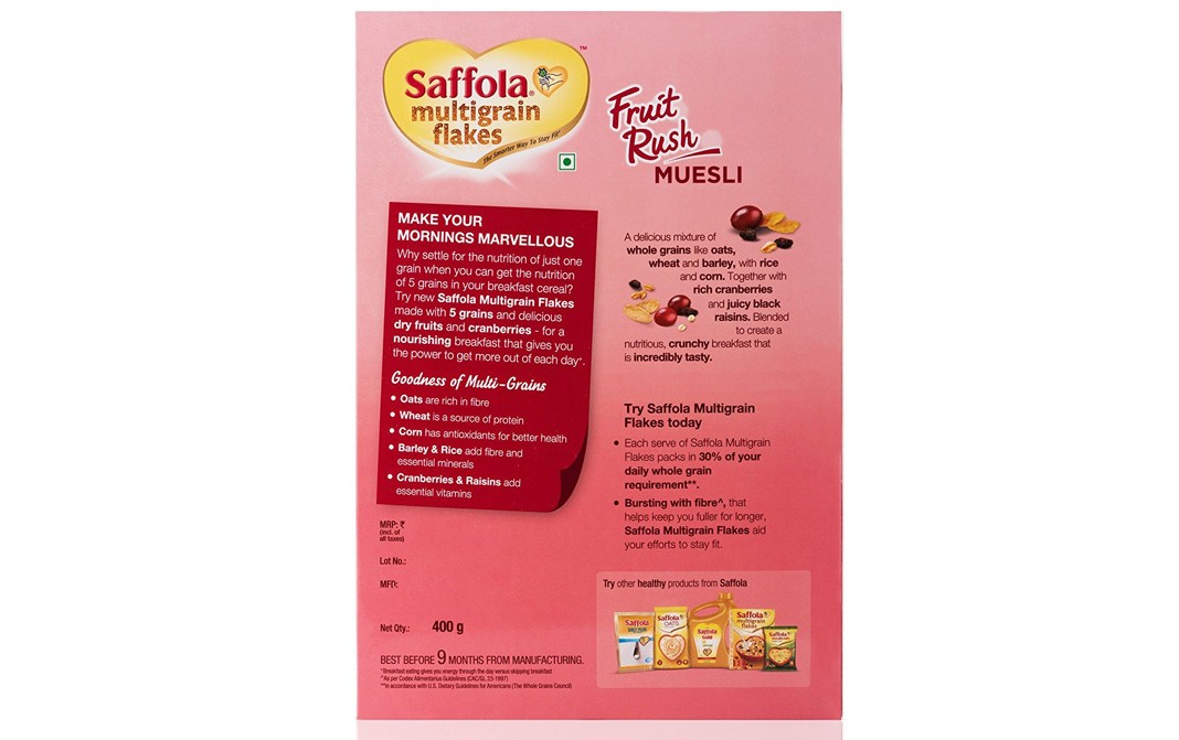 Saffola Multigrain Flakes Fruit Rush Muesli   Box  400 grams